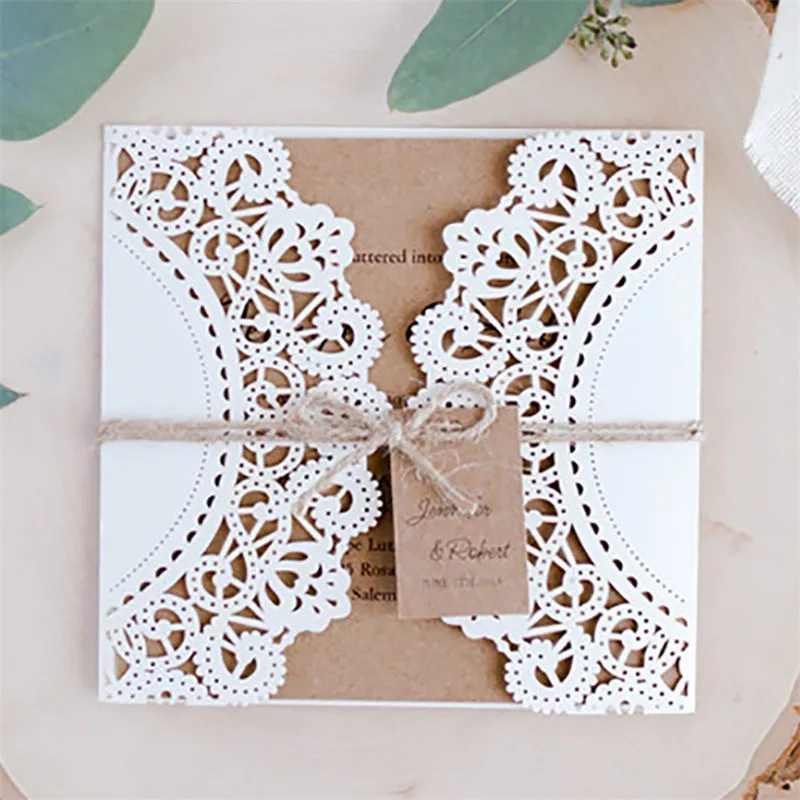 

50Pcs Laser Cut Wedding Invitations Card Retro Vintage Wedding Bridal Shower Decor Gift Greeting Card Kits Event Party Supplies