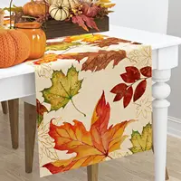 Fall Maple Leaves Linen Table Runners Party Decor Autumn Thanksgiving Harvest Dresser Scarf Holiday Kitchen Dining Table Decor 5