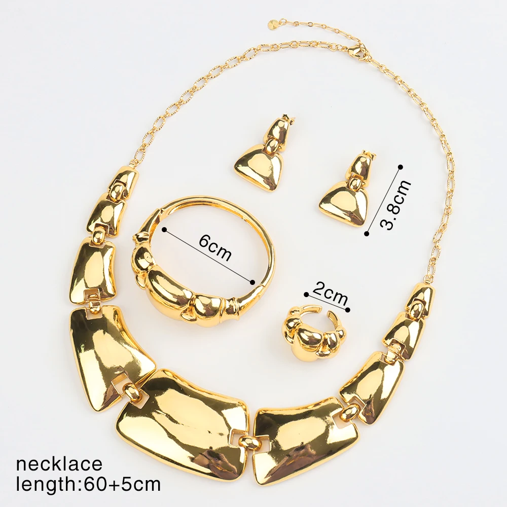 18K Gold Jewelry Sets For Women Dubai African Women Jewelry Sets Necklaces Earrings Bracelet Ring Set Luxury Jewelry Adjustable