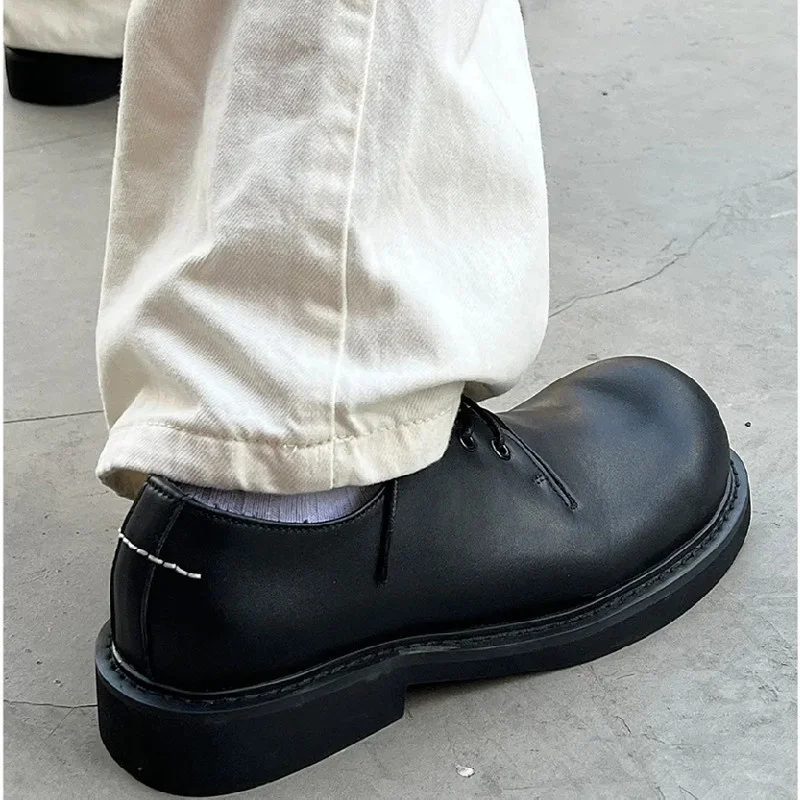 

Male Leather Shoes Men 2023 New Chunky Platform Retro Work Shoes Spring Autumn Derby Shoes Low Top Man Casual Flats