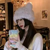 2022 Real Rabbit Fur Winter Hat for Women Knitted Fluffy Beanie Ladies Fashion Solid Color Warm Plush Skull Women's Thick Hat 4