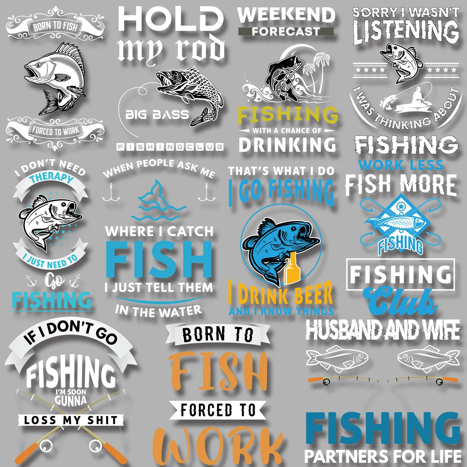 FishingSentencesExpressingAttitudetowardsLifeIronStickerfor