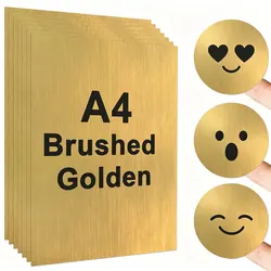 Clear Printable Vinyl Sticker Paper - A4 Inkjet DIY Self - Adhesive Sheets (Brushed Gold)
