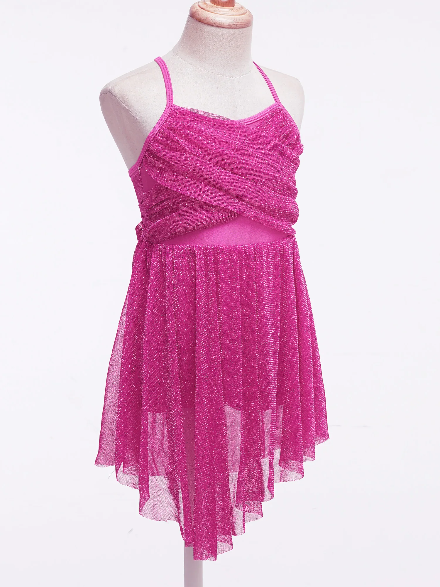 Dance dress dance bodysuit kids girls glittery mesh spaghetti shoulder straps ballet Latin dance gymnastics leotard dress bodysuit stage performance