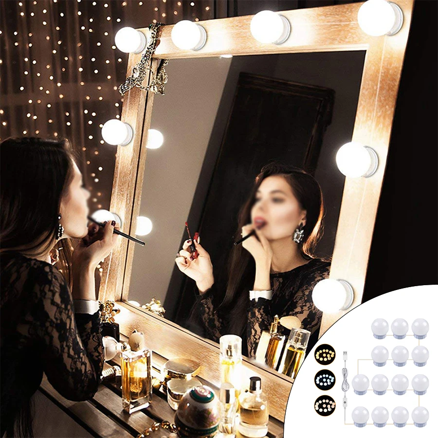 LEDMakeUpMirrorLightBulbsUSBCableVanityMakeupMirrorLightsBathroomDressingTable