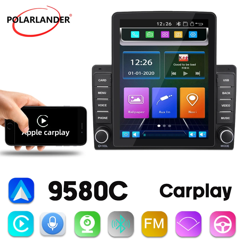 

2 DIN 9.5'' ​IPS Capacitive Touch Screen Bluetooth Car Multimedia Player Car Stereo Dual USB Carplay, Android Auto 4*45W