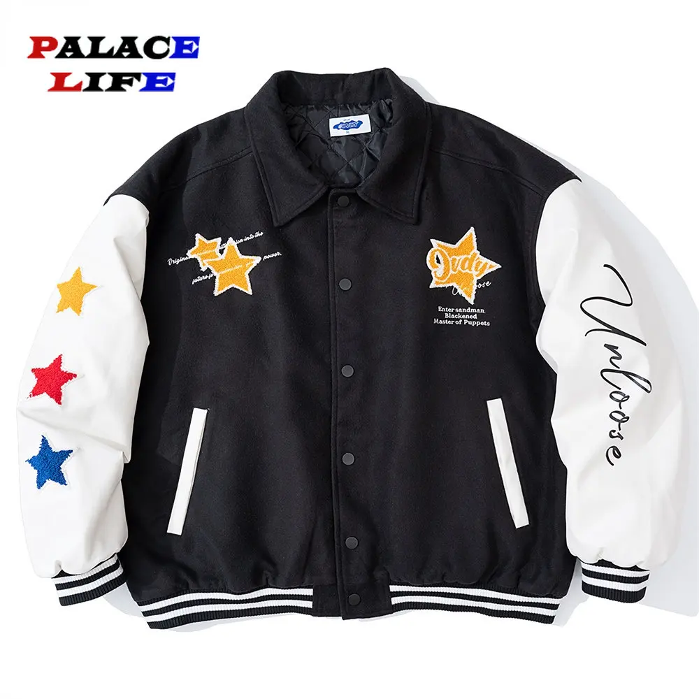 

Hip hop Streetwear Casual Bomber Jacket Harajuku Letter Star Towel embroidery Jacket Men Cotton Jacket Coat Outwear Cotton Liner
