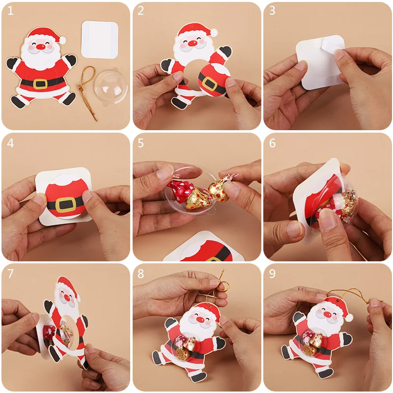 12/24Pcs Christmas Candy Chocolate Holder Cards Packaging Bag Kids Gifts Xmas Tree Hanging Pendants Christmas Party Home Decor