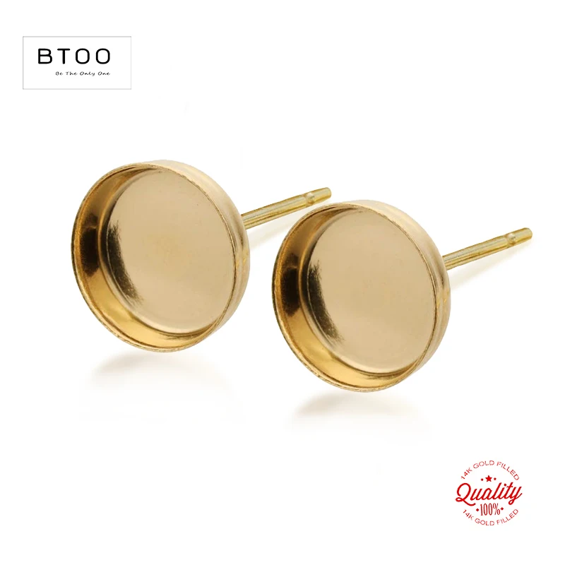 14K Gold Filled Round Bezel Cup Earring for Jewelry Handmde DIY Cup Earring Post Accessories Hypoallergenic Jewelry Accessory