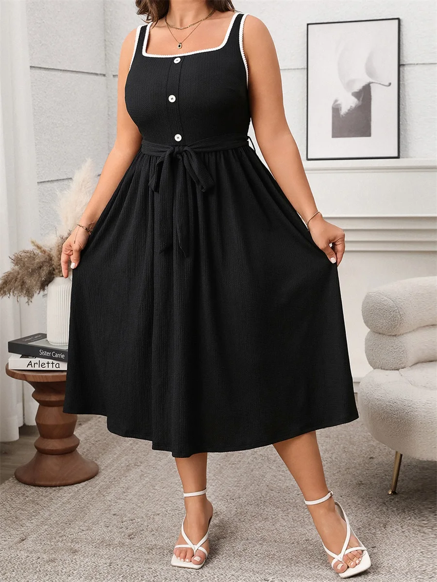 Elegant V-Neck Maxi Dress with Ruffle Hem and Adjustable Waist Tie Sleeveless Summer Beach Dress for Women