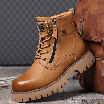 Stivali alti alti in pelle casual da uomo classici da esterno Stivaletti alla moda Autunno Scarpe invernali calde Vendita calda Botas da motocross con lacci 1