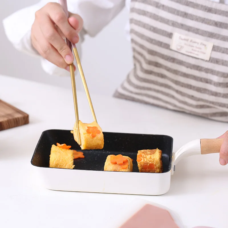 Square Maifan Stone Non Stick Frying Pan with Wooden Handle Cookware