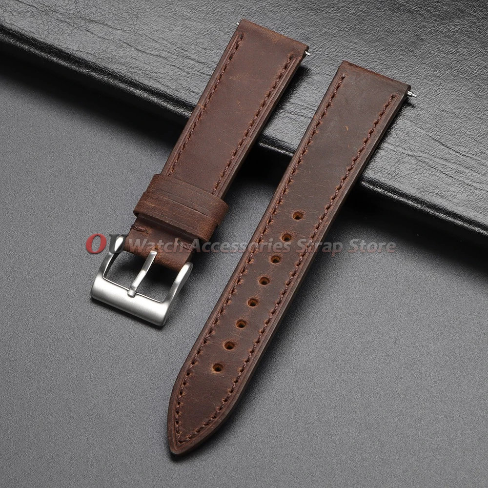 Vintage Crazy Horse Cowhide Leather Quick Release Watch Band Strap