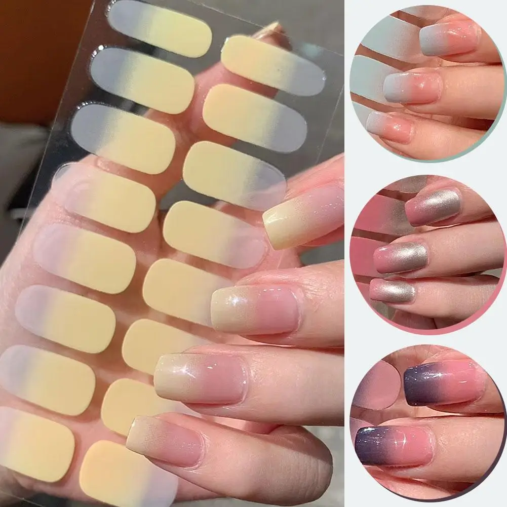 Pure Color Semi Cured Gel Nail Patch Strips 16Tips M1F8