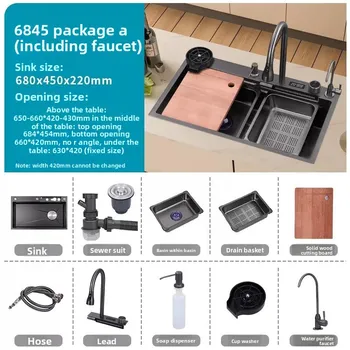 อ่างล้างจานครัวสแตนเลส 304 ลายรังผึ้ง พร้อมหน้าจอแสดงผลดิจิตอล สีดำ พร้อมเครื่องล้างจานแบบหนาและเบา 2