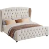 Bed Frame with Tall Headboard,Upholstered Platform Bed Frame King Size,with Wingback Tufted Headboard and Footboard,Wooden Slats 1