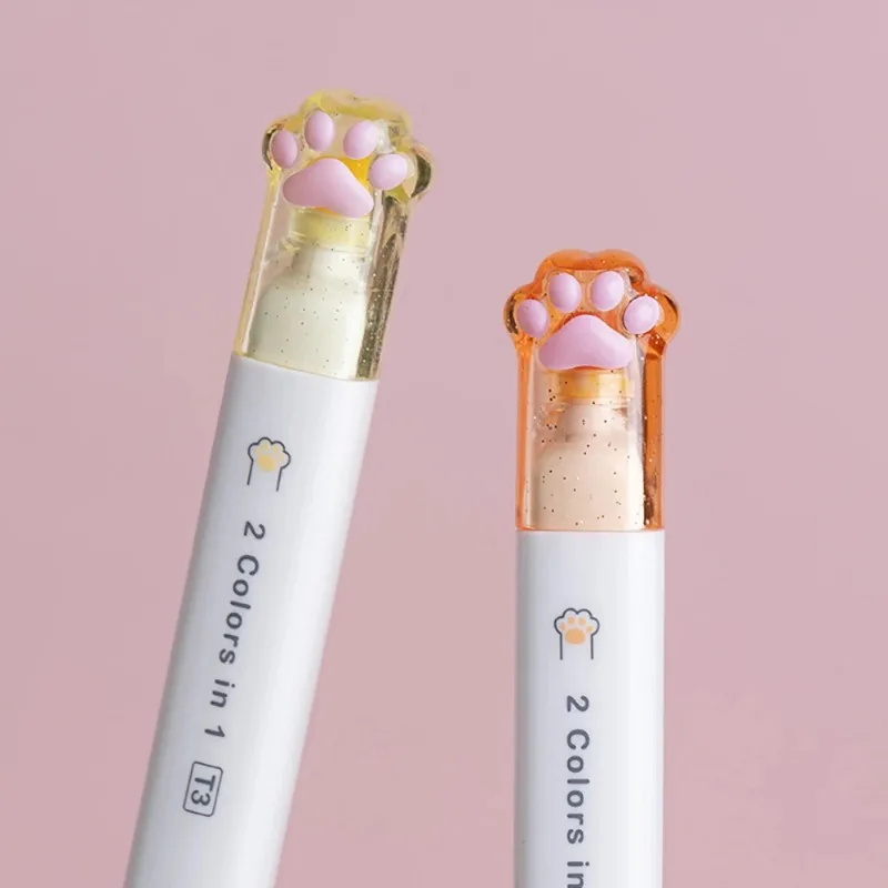 Highlighter Marker Art Marker Marker Pen 6pcs Kawaii Cat Claw Highlighters Double Head 12 Color Fluorescent Art Markers Korean Stationery Cute School Office Supplies