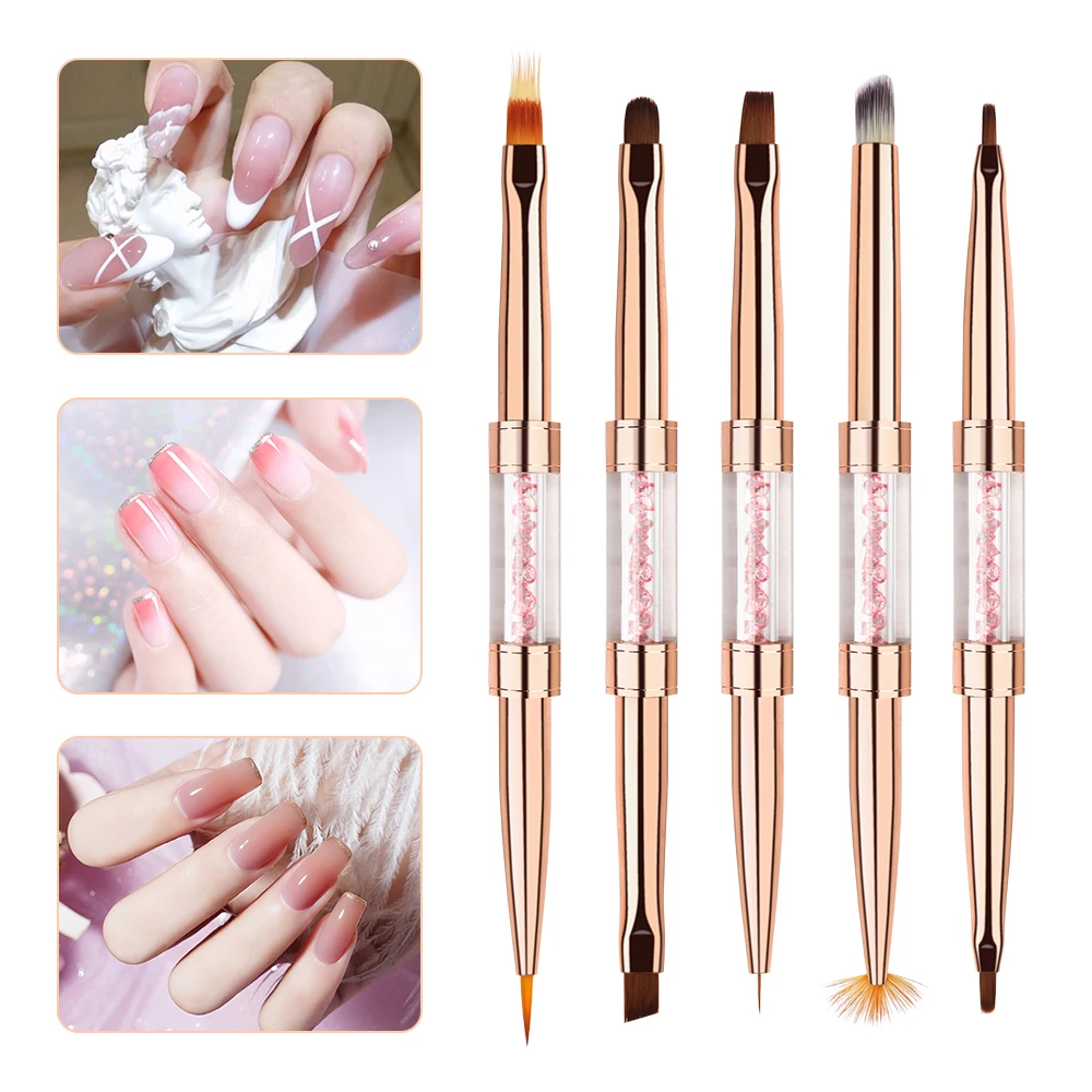 ANGNYA Double Head Nail Brush Gold Nail Art Brush Shadow UV Gel Nail Brushes For Manicure Products Painting Drawing Line Pen 6