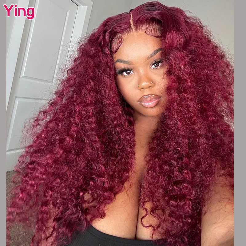 

Ying Hair Dark Burgundy Curly Wave 13x6 Lace Front Wig 12A 13x4 Lace Front Wig PrePlucked With Baby Hair 5x5 Lace Closure Wig