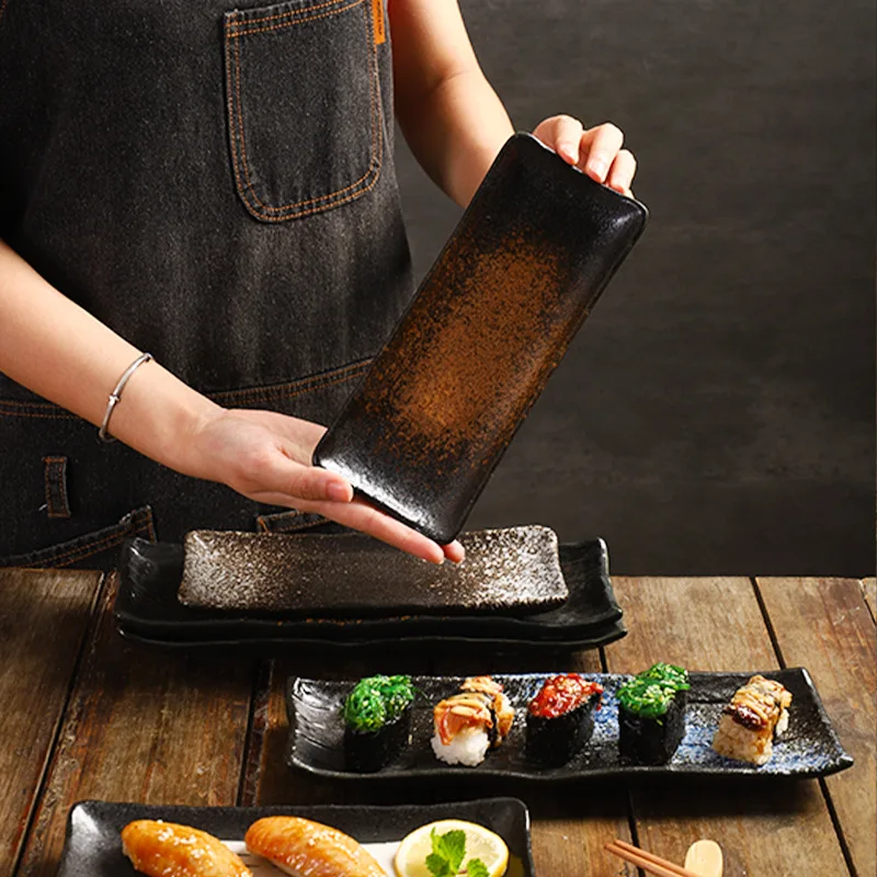 8-inch rectangular plate Japanese ceramic plate creative cuisine sushi large corner dessert commercial flat