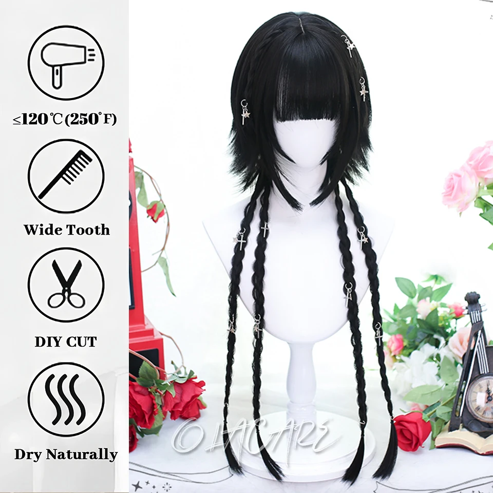 OLACARE Synthetic Long Straight Lolita Wig with Bang Ombre Red Purple Blue Cosplay Party Halloween Christmas Wavy Curly Wig