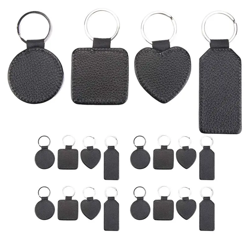 AEE1-20개 승화 인쇄용 블랭크 키체인 PU 가죽 키체인 펜던트 열전사 키체인 장식품 DIY 공예 제작용