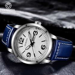 OCHSTIN Mens Pilot Watch Analog Quartz Date Day Navy Blue Leather NATO Nylon Strap Military Sports Male Clock Gift for Boyfriend