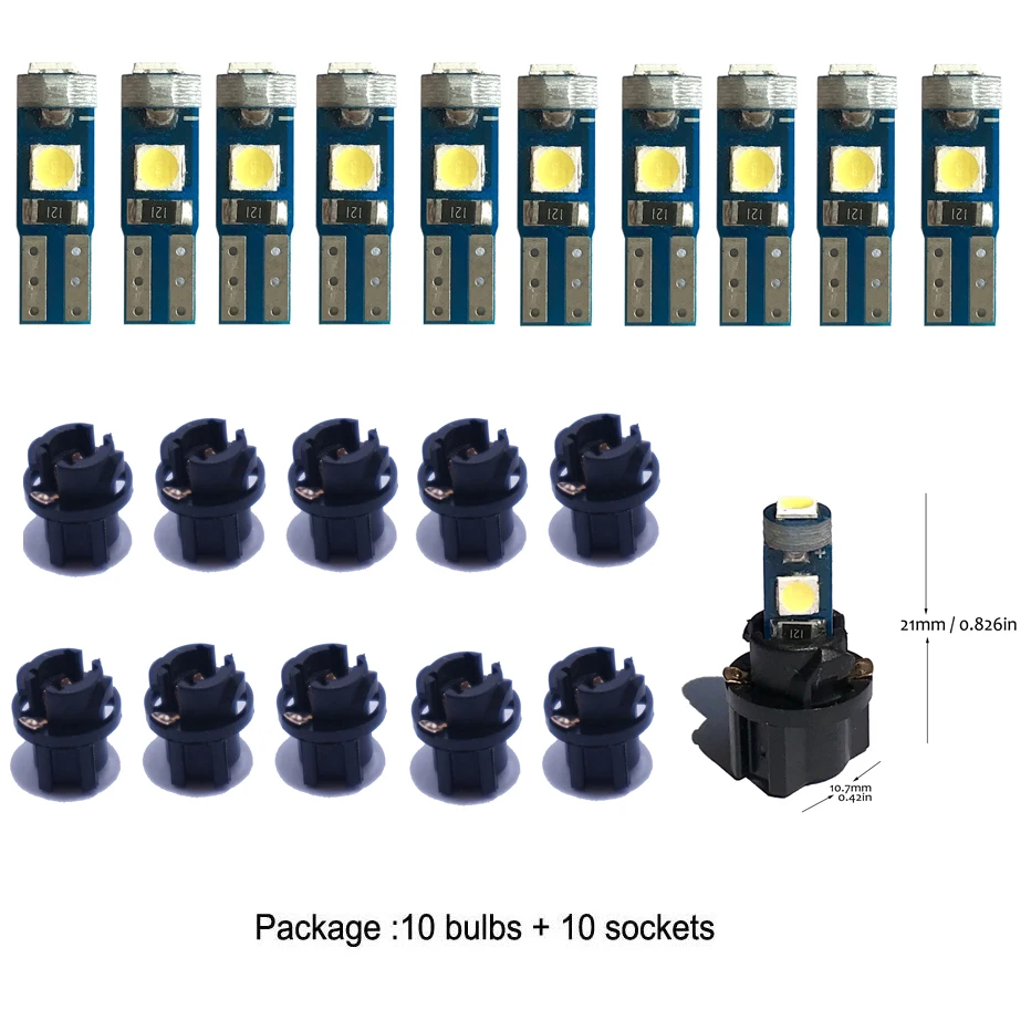 10 PC74 Blue LED Dashboard Light Bulb Kit - Twist Socket Instrument Cluster Gauge