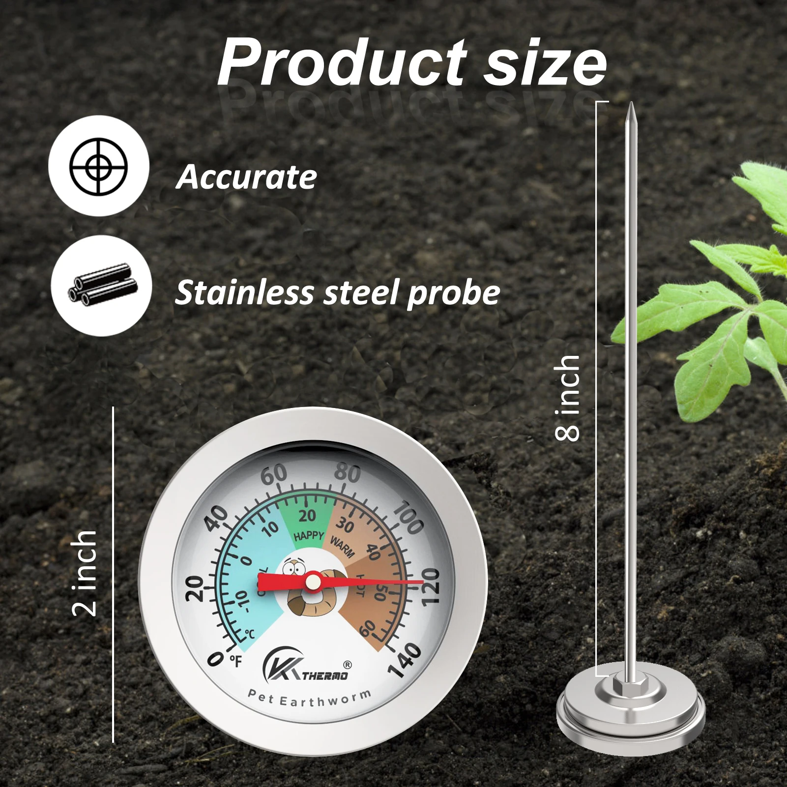 Compost Soil Tester Meter 20cm Measuring Probe Stainless Steel Thermometer Temperature Monitor for Garden Lawn Plant Pot Tools 3