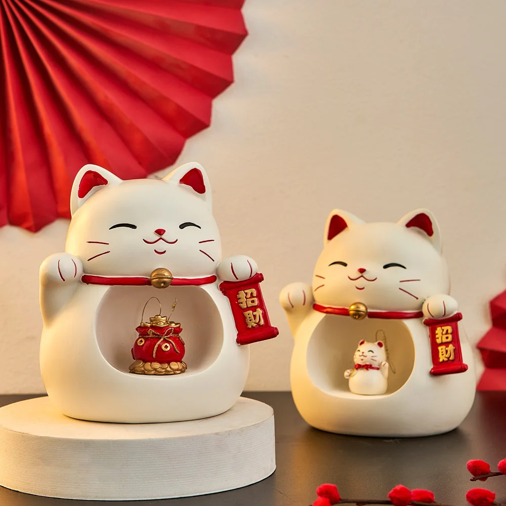 

Китайские украшения в виде счастливой кошки, ночник, домашний декор, полимерные статуэтки, Неко, декор для гостиной, офиса, настольное украшение, Пасхальный подарок