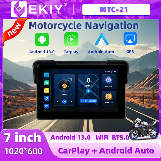 EKIY 7.0“ Android 13.0 Motorcycle GPS WiFi MOTO Navigation Wireless CarPlay Wireless Android Auto 4-Core A53 Digital Dashboard