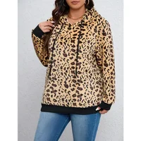New Plus Size 1XL-5XL Women's Fashionable Long Sleeve Temperament Hooded Tops Ladies  Long Sleeved Leopard Print Hooded Top