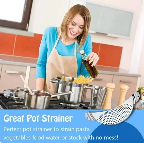Description Picture 5 of itemPan Pot Strainer Stainless Steel Pasta Spaghetti Practical Draining Tool Pot Strainer Pan Drainer for Home Kitchen Easy Draining