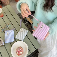 Petit sac à cosmétiques mignon, Mini organisateur rayé en toile pour femmes, sac de maquillage pour rouge à lèvres, sac à main 3