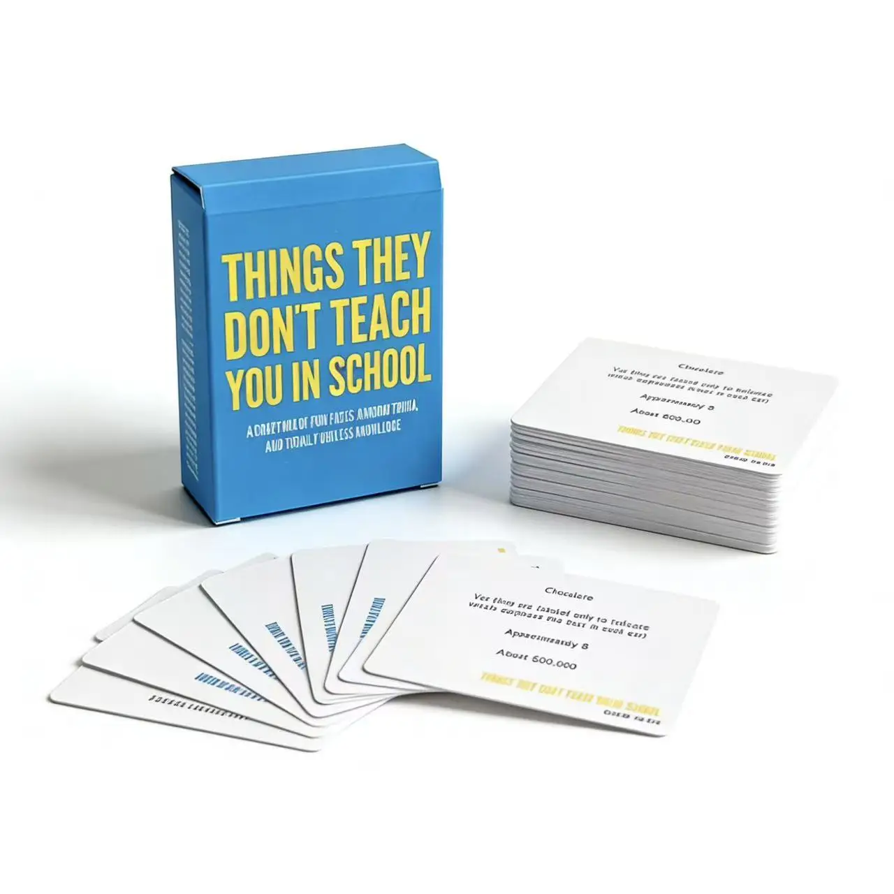 Things they don't teach you in school.Interesting cold knowledge quiz board game, 110 cards containing 440 questions and answers