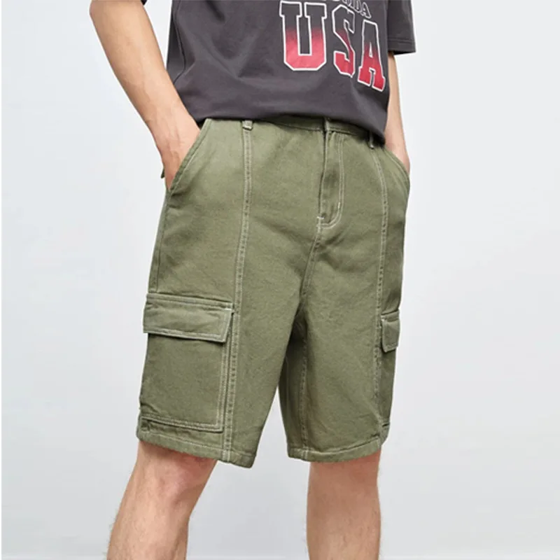 Cargo Shorts Mens Multi Pocket Shorts Solid Color Cropped Pants Men Casual Shorts Summer Breathable Bottoms Fashion Streetwear