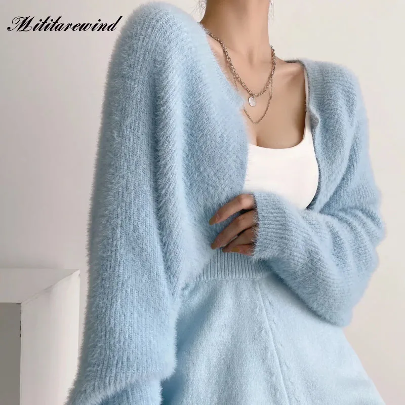 

Sweaters Women's Imitation Mink Knit Cardigan Short Sexy Cardigan Top Slim and Versatile Cardigan Mujer 2024 Autumn Hot Style