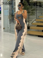 Nibber Chic Side Tassel Jumpsuit Women Sexy Hollow Contrast Stretch Summer Fashion Fit Sleeveless Elastic Workout Long Overalls - Image 2