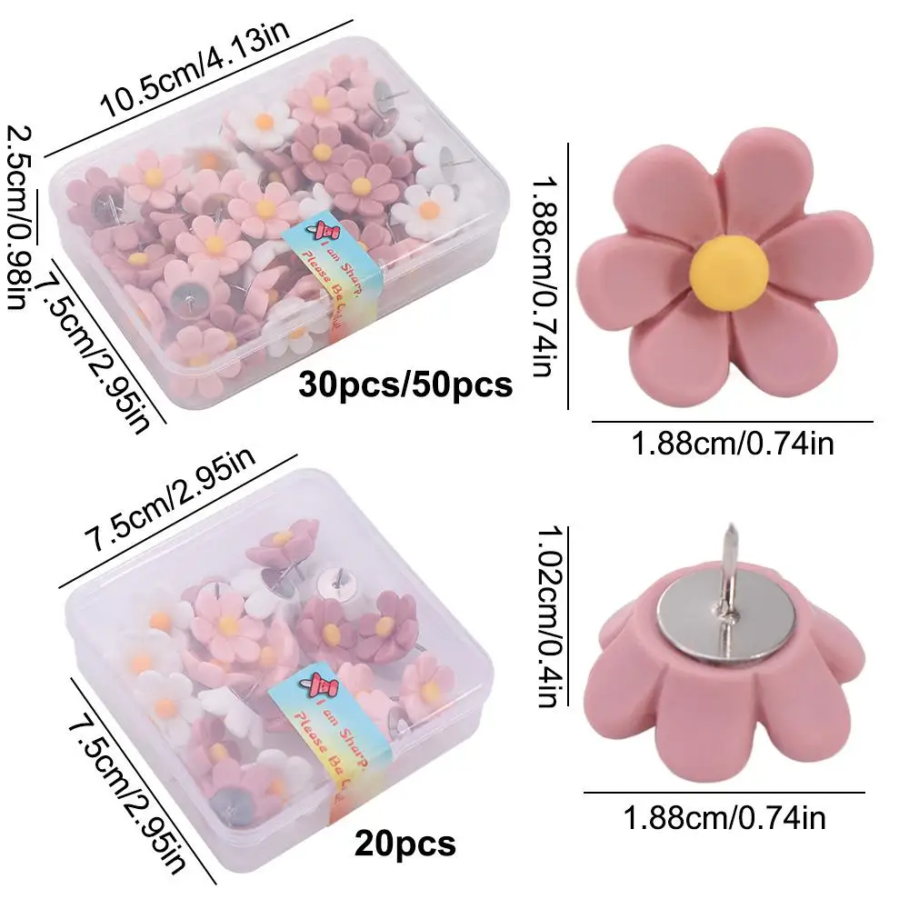 20/30/50Pcs 휴대용 크리 에이 티브 6 꽃잎 꽃 푸시핀 사진 벽 장식 DIY 컬러 푸시 핀 수지 3D 보드 푸시 핀 코르크 보드