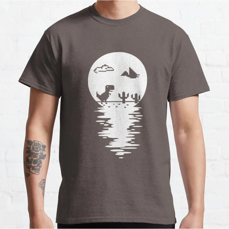 Retro Dinosaur Pixel Art T-Shirt – Large Size Adult Top