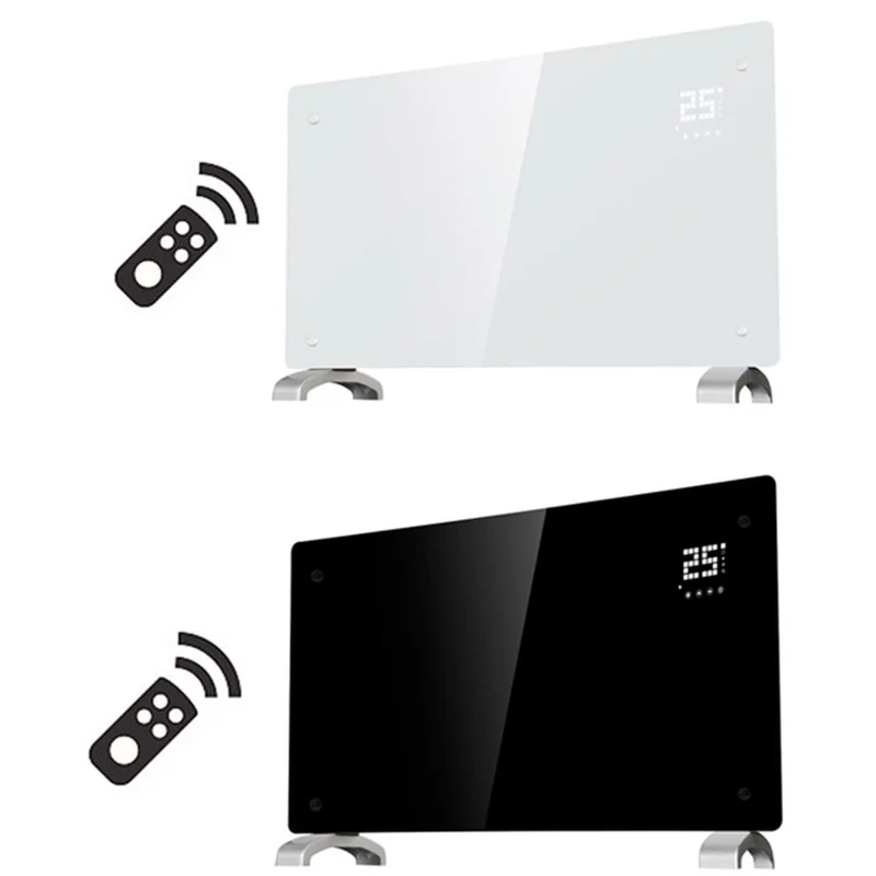 Fast heating 1000w/1500w/2000w stand or wall glass home convector infrared  electric black glass panel heater