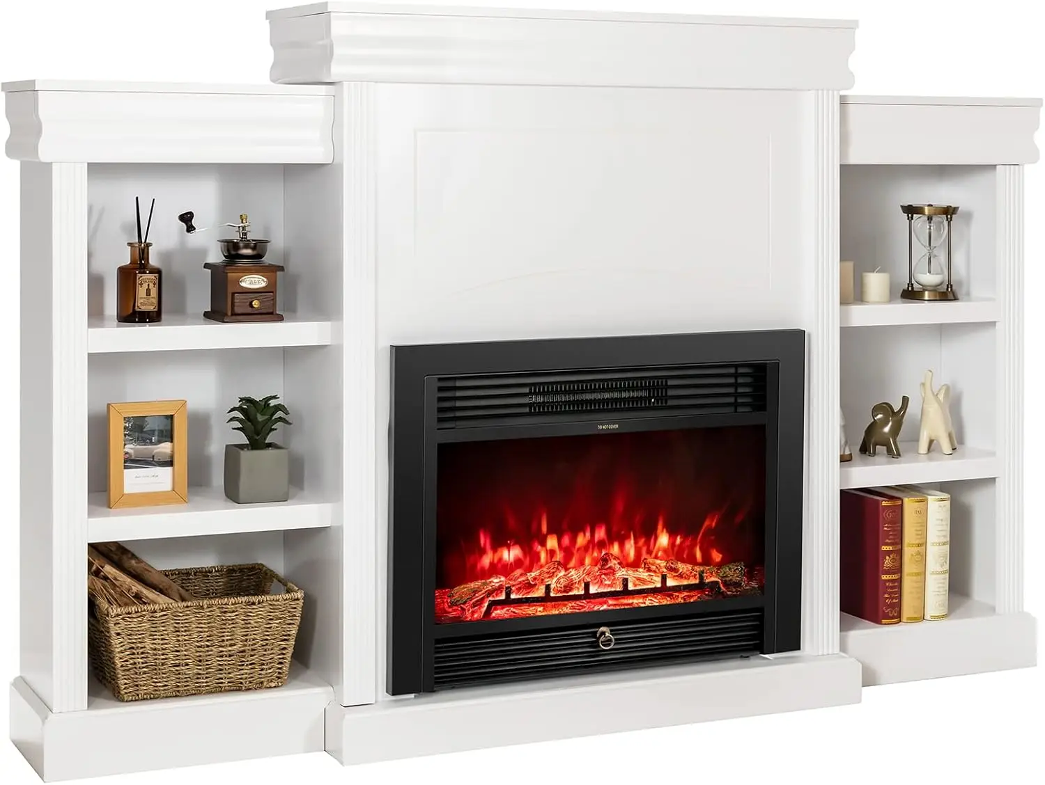 70 Inches Mantel Fireplace, 750W/1500W Electric Fireplace w/Mantel & Built-in Bookshelves, 28.5-Inch Electric Fireplace w/Remote