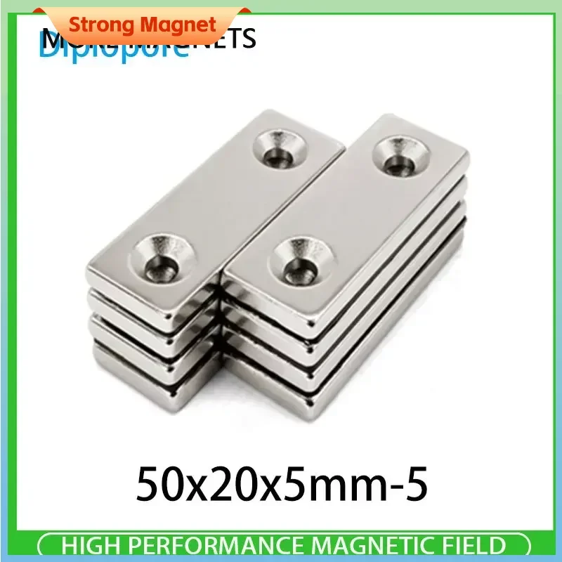 

1/2/5/10PCS 50x20x5-5mm Big Strip Block Strong Magnet Hole Thick Quadrate Permanent NdFeB Magnet Sheet