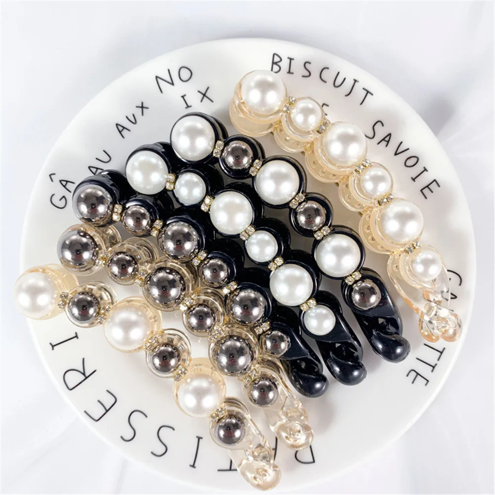 

Korean Pearl Rhinestone Hair Claw Clips Ponytail Holder Banana Hairpin Modern Simplicity Headwear Hair Accessories for Women