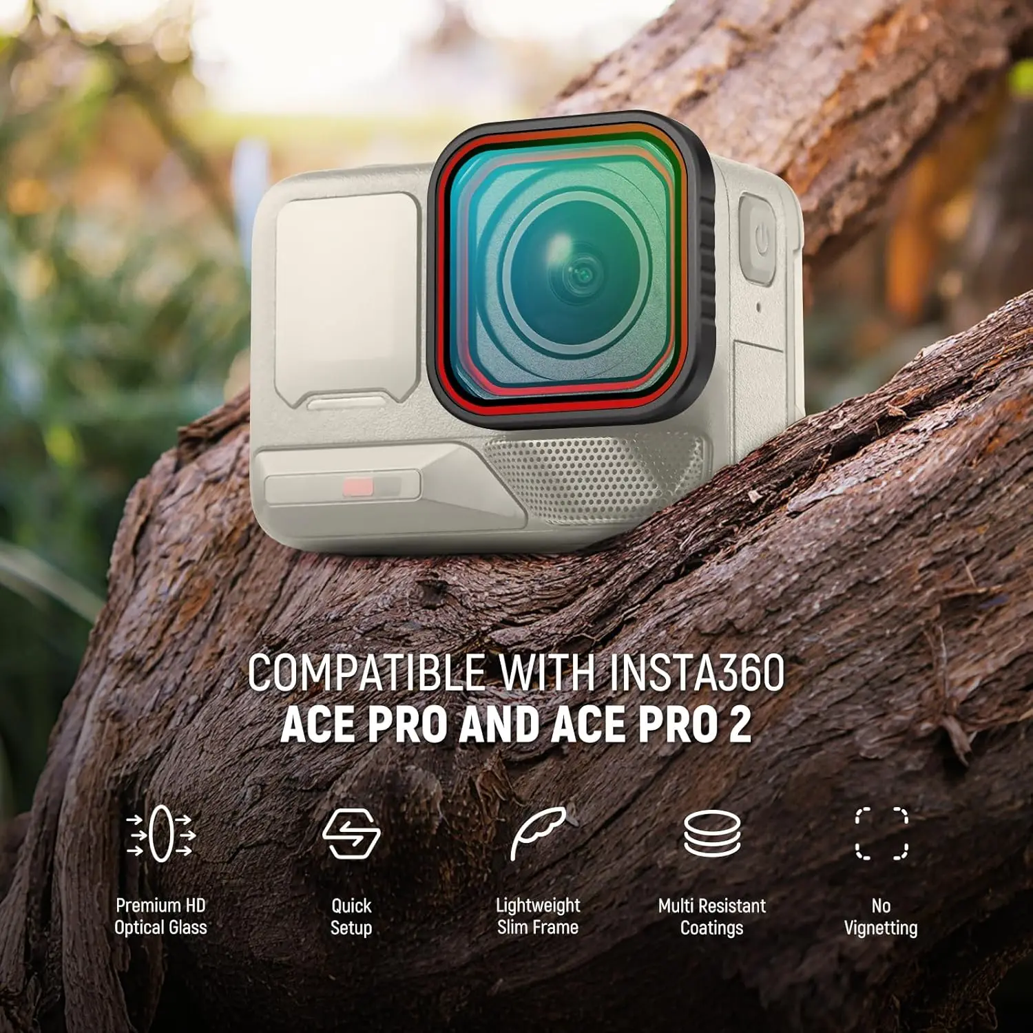 Filtre UV du Kit pour Insta360 Ace Pro et Ace Pro 2 protégeant l'objectif, avec reflets lumineux sur le verre