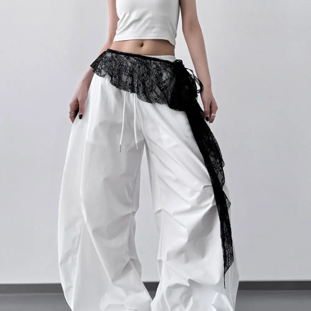 Embroidered Floral Lace High-Waist Mini Skirt with Ruched Irregular Hem