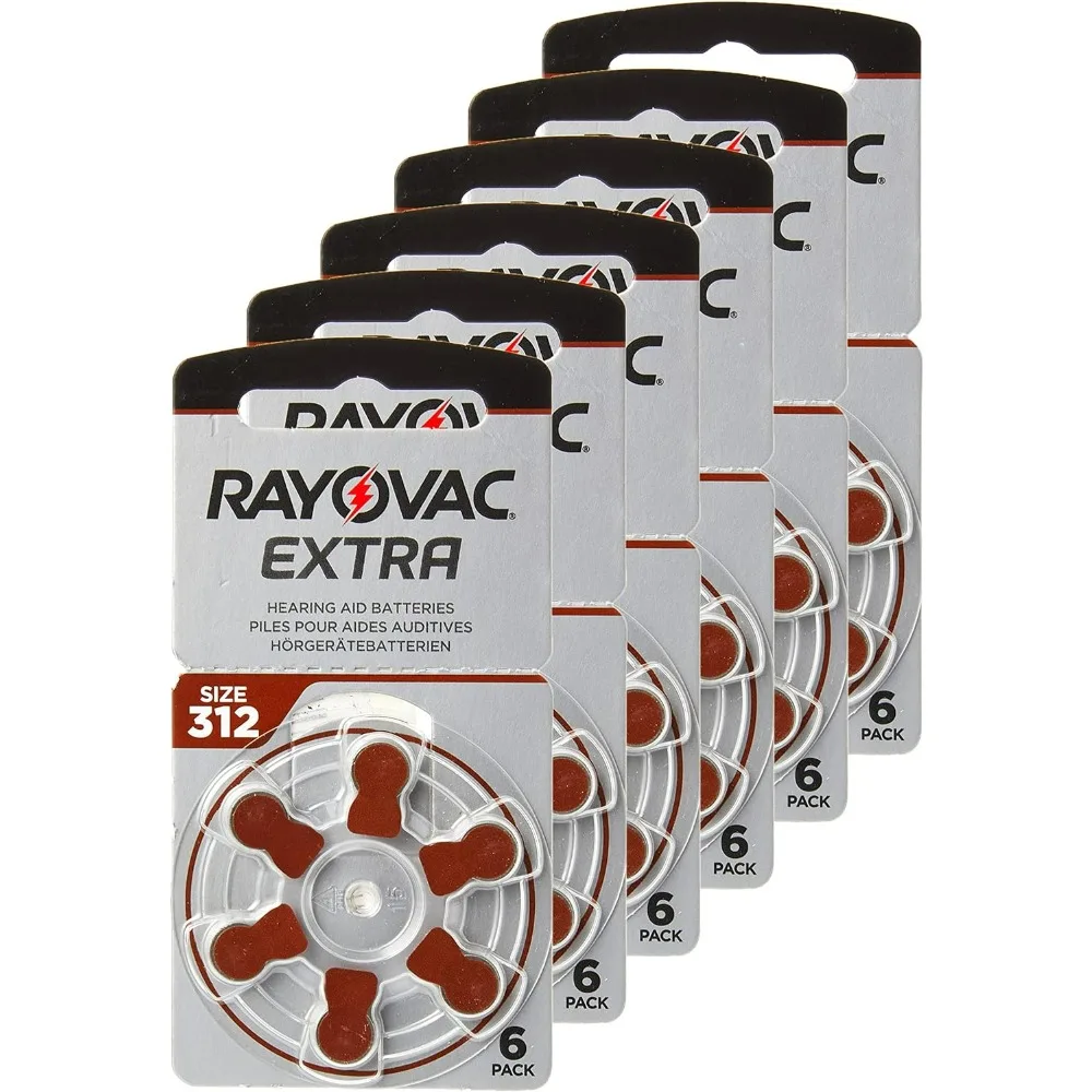 Rayovac Zinc Air Extra 312 Hearing Aid Batteries 60PCS / 10 Cards 1.45V 312A A312 PR41 For BTE CIC RIC OE Hearing Aids