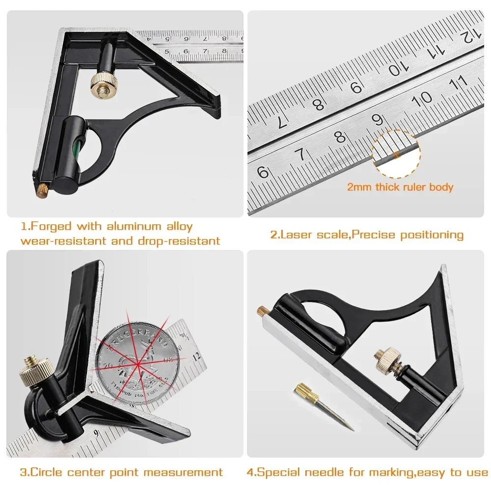 STAINLESS STEEL MULTI-COMBINATION 3IN1 RECTANGULAR RULER SET WOODWORKING CARPENTER ENGINEER PROTRACTOR MEASURING TOOL