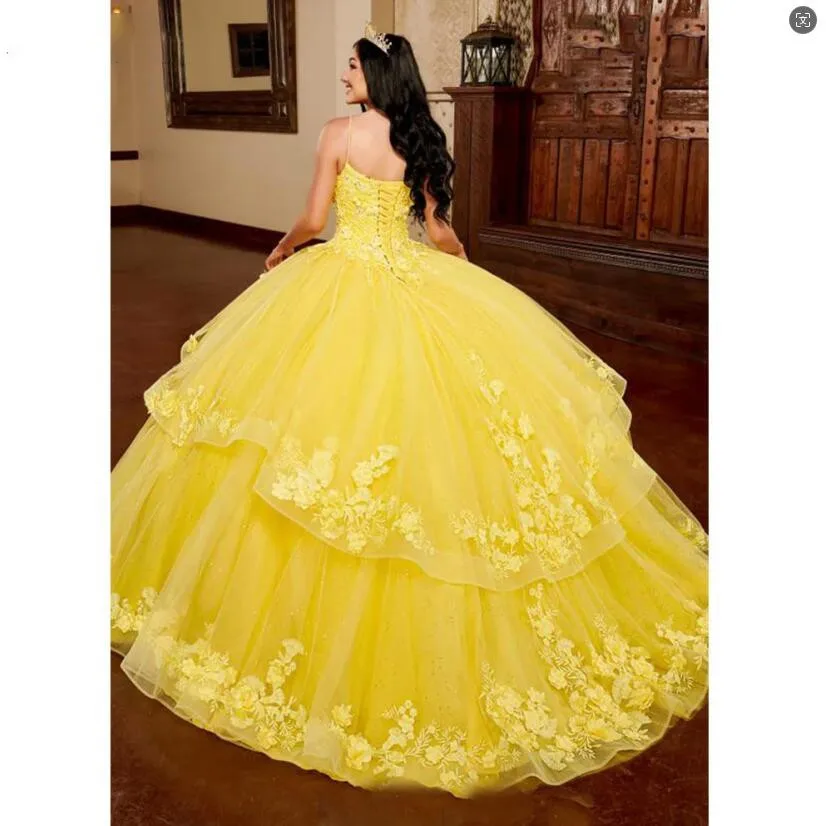 15 Quinceanera Dresses New Full Sleeve Party Dress Sweetheart Prom Ball Gown Elegant Spaghetti Strap Robe De Bal Plus Size