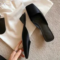 Luxury Satin Sandals Women Summer Sexy Square Head Strange Low Heel Slide Sandals Chunky Heel Elegant Design Mule Slippers Women - Image 3